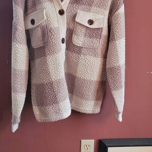 Plaid Sherpa Jacket with Button Details